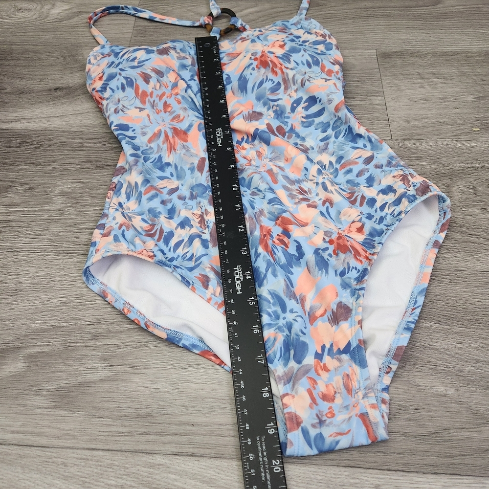FREELY Blue Orange Swimsuit Size S Floral Ring Back One Piece Wild Flower Wired - Picture 8 of 16